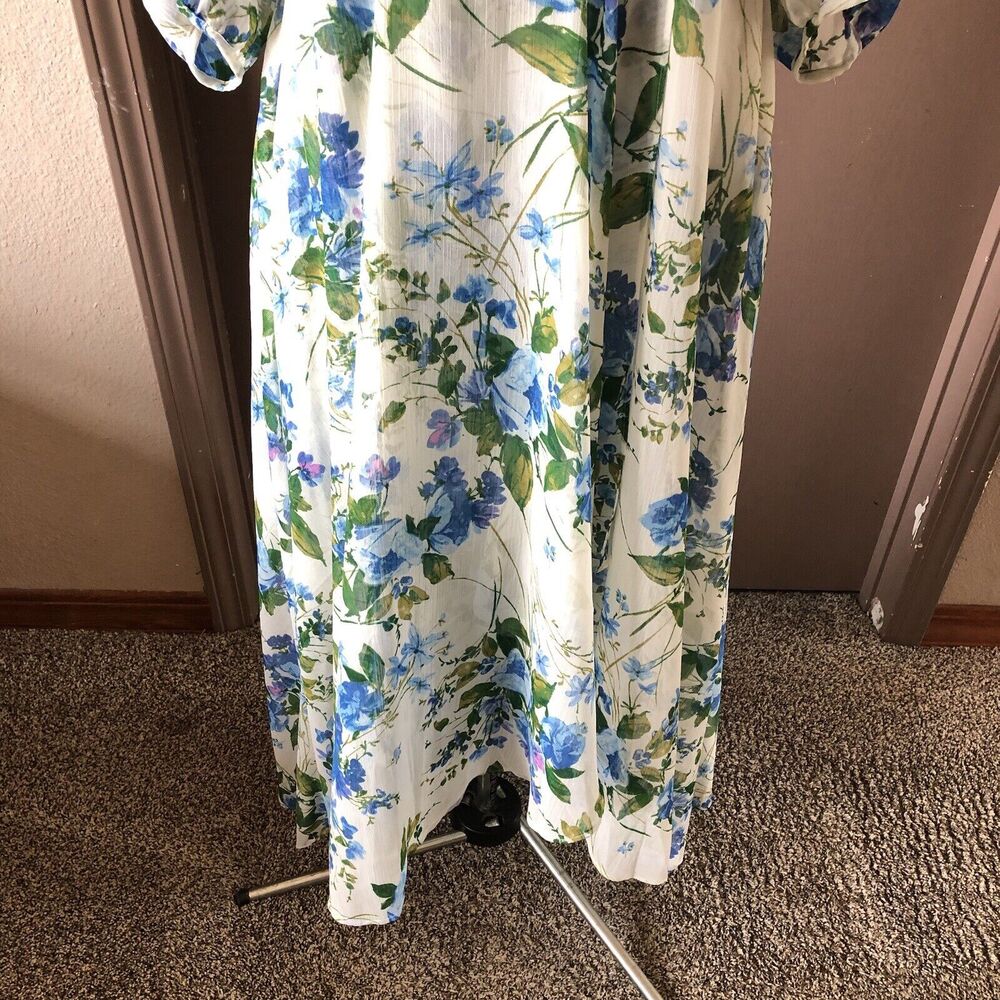 Floral Blue & Green Surplice Midi Dress - Picture 4 of 10